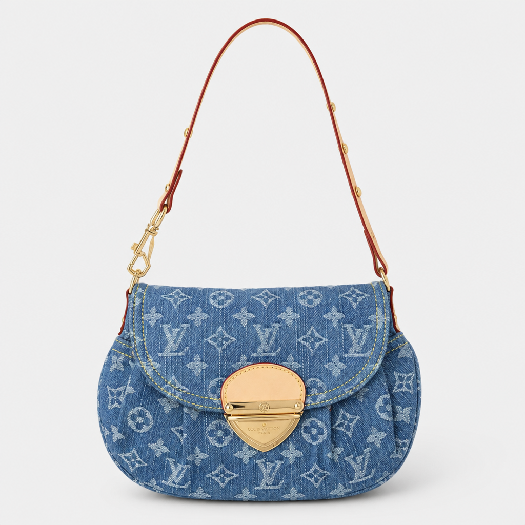 Light blue monogram denim — front view.