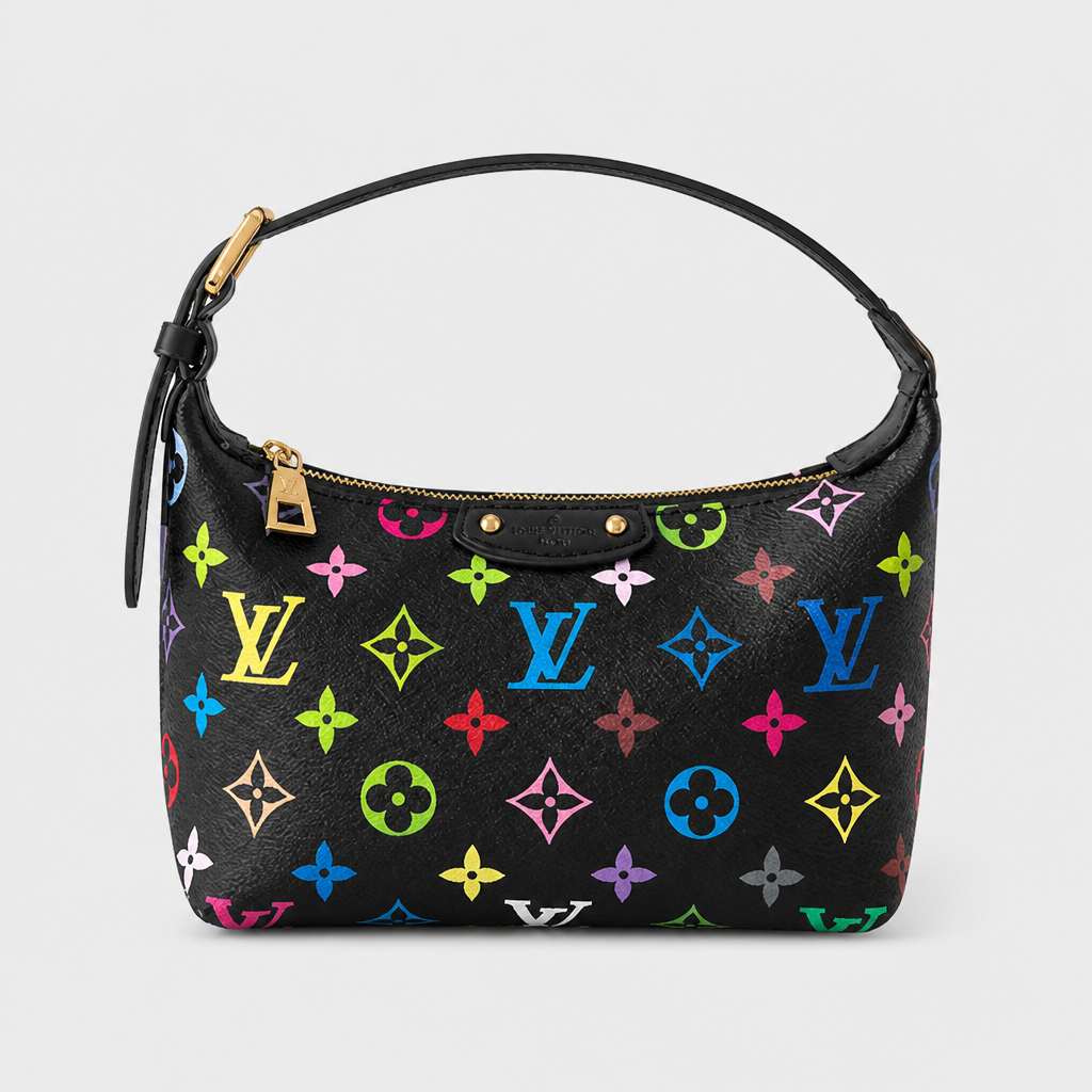 Black multicolor monogram — front view.