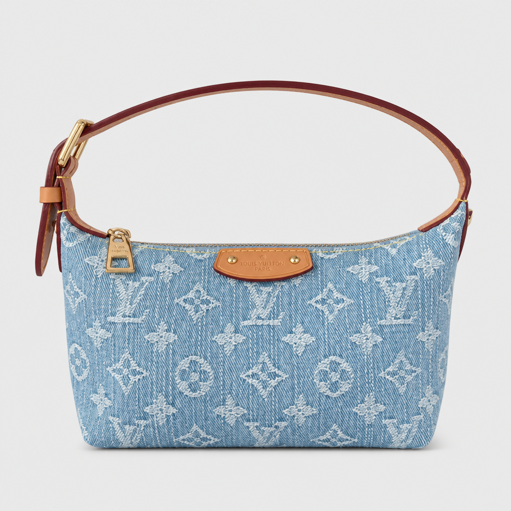 Light blue denim monogram — front view.