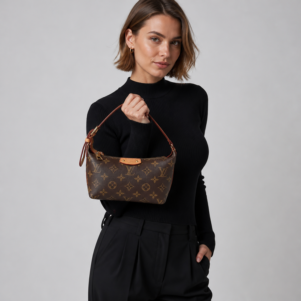 Brown monogram — studio model photo.