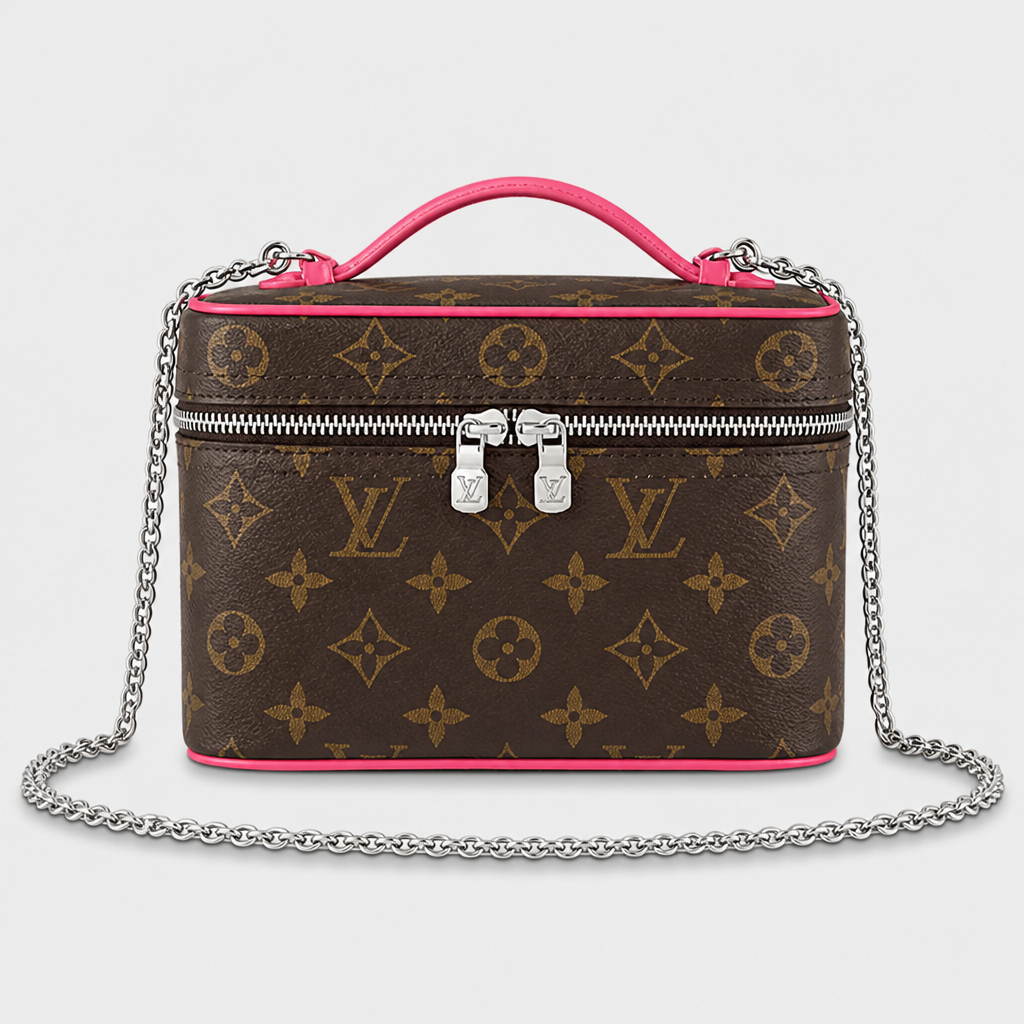 7.9 in Rounded — Brown Monogram, Hot Pink Trim — front view.