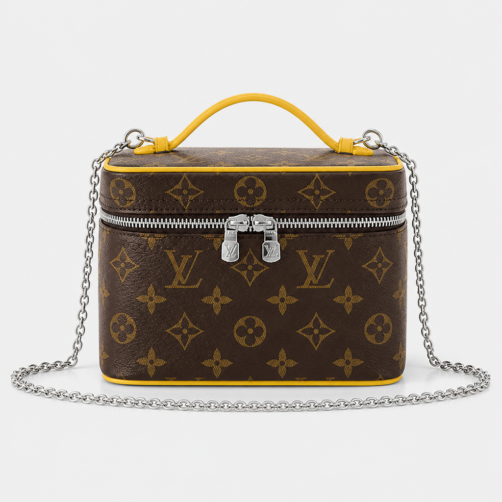 7.9 in Rounded — Brown Monogram, Yellow Trim — front view.