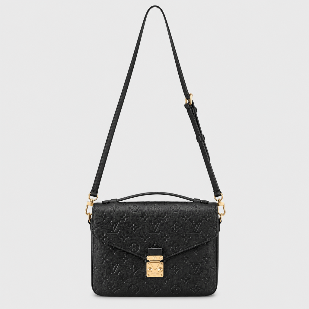 Black embossed, turn-lock, 2.8 in depth — front view.