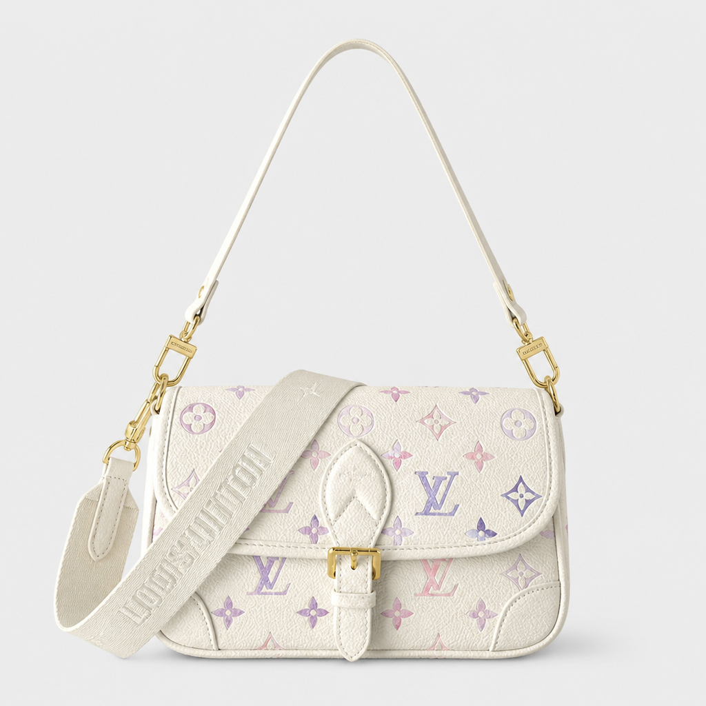 Cream pastel monogram — front view.