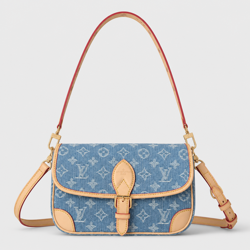 Light blue denim-like monogram — front view.