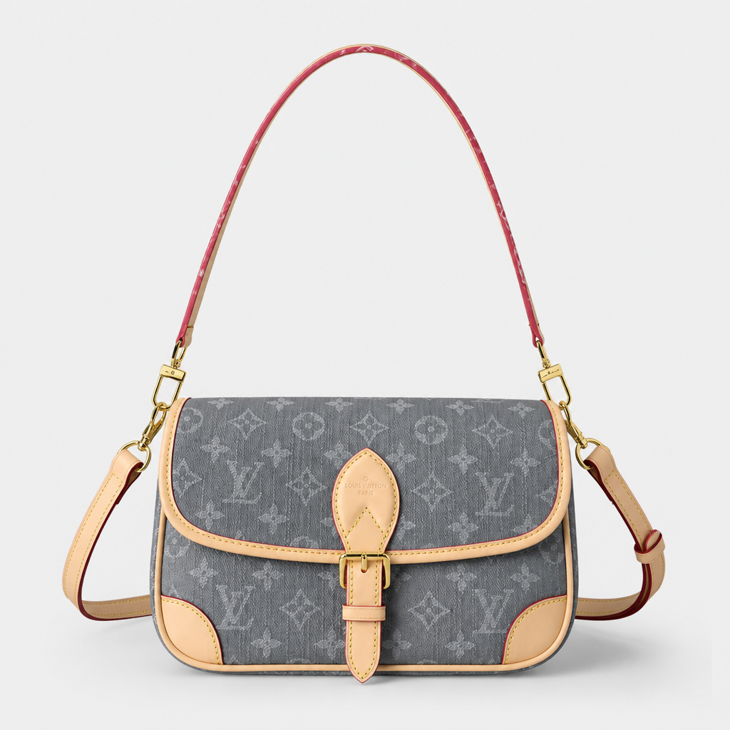 Gray denim-like monogram — front view.