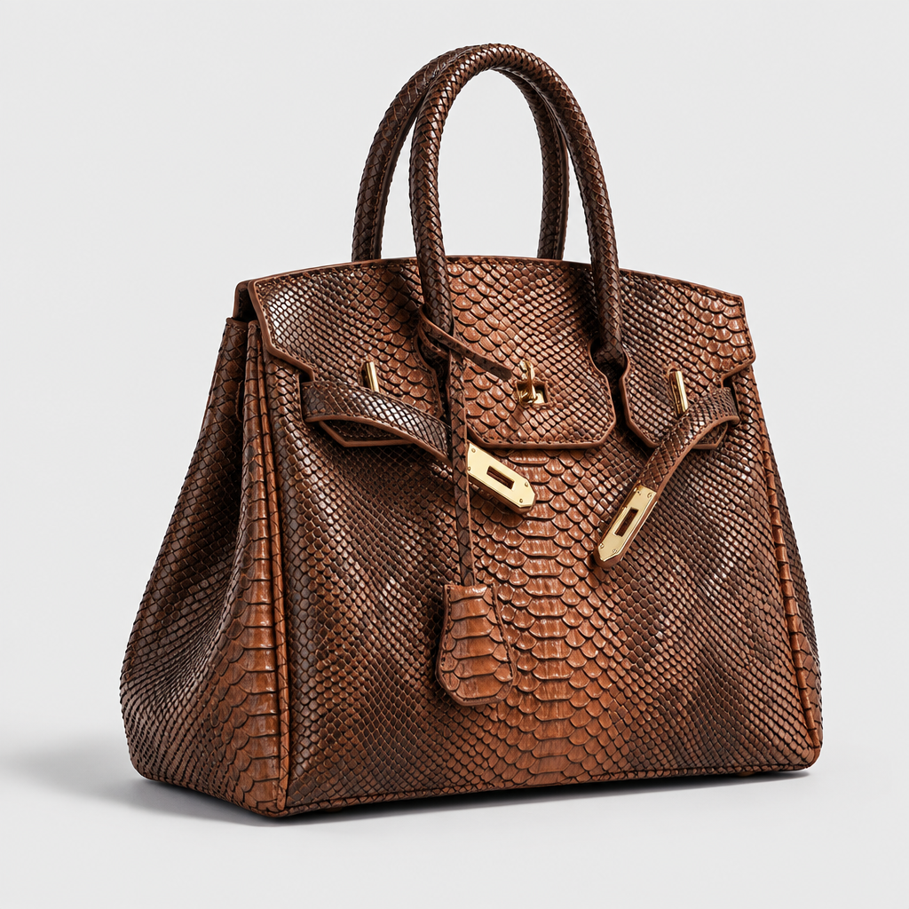 Python-Embossed Top-Handle Satchel Bag — view 4