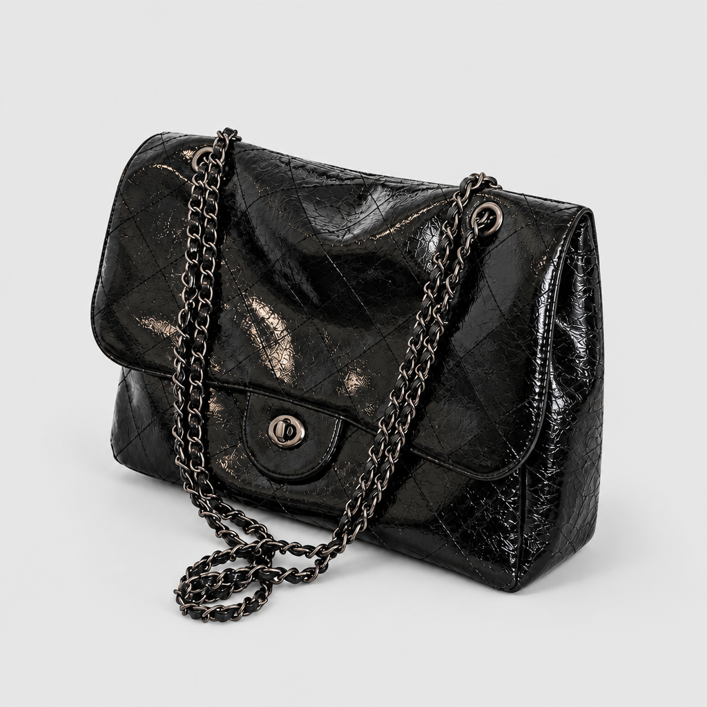 Glossy Crinkle Chain Flap Shoulder Bag — view 4