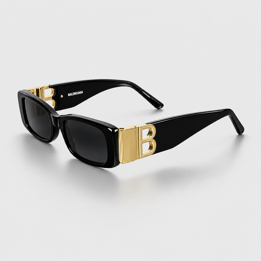 Gold-Temple Rectangular Sunglasses — view 3