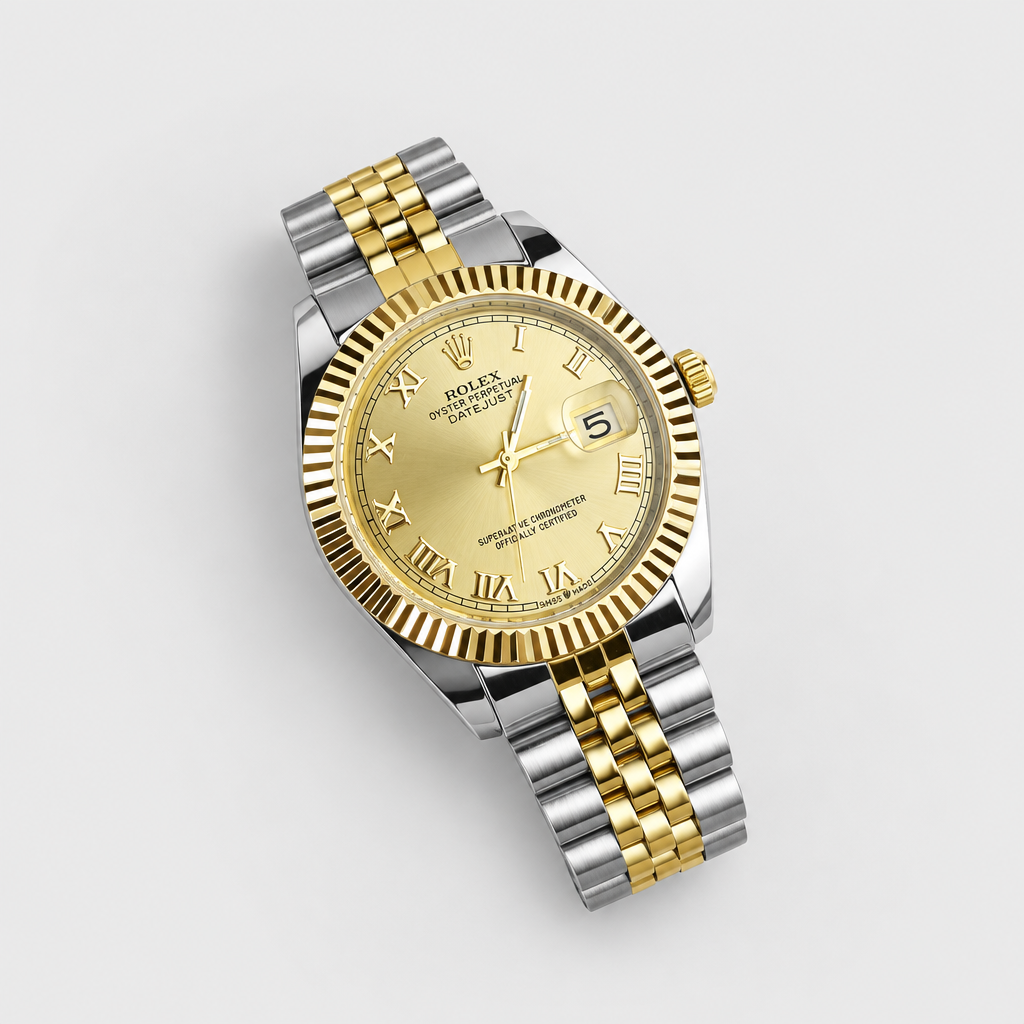 Fluted-Bezel Roman-Marker Bracelet Watch — view 1