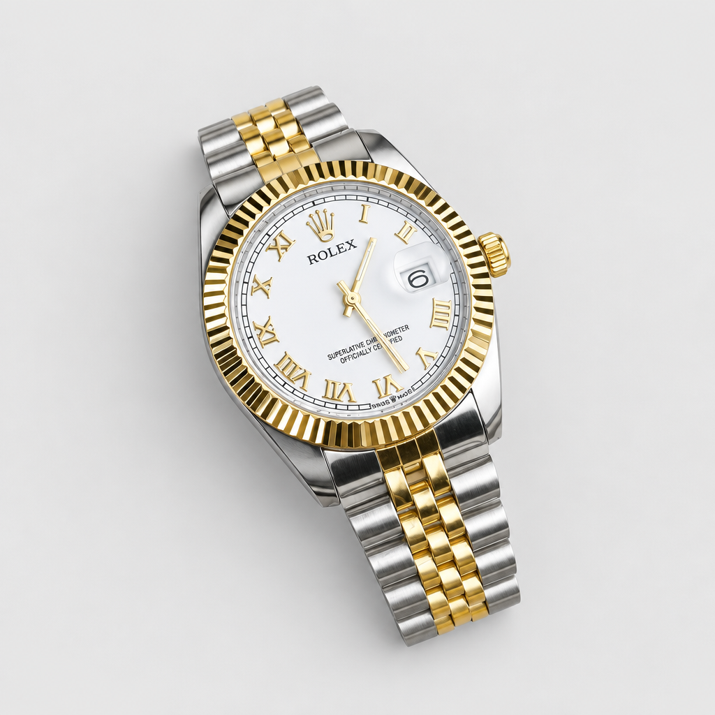 Fluted-Bezel Roman-Marker Bracelet Watch — view 7