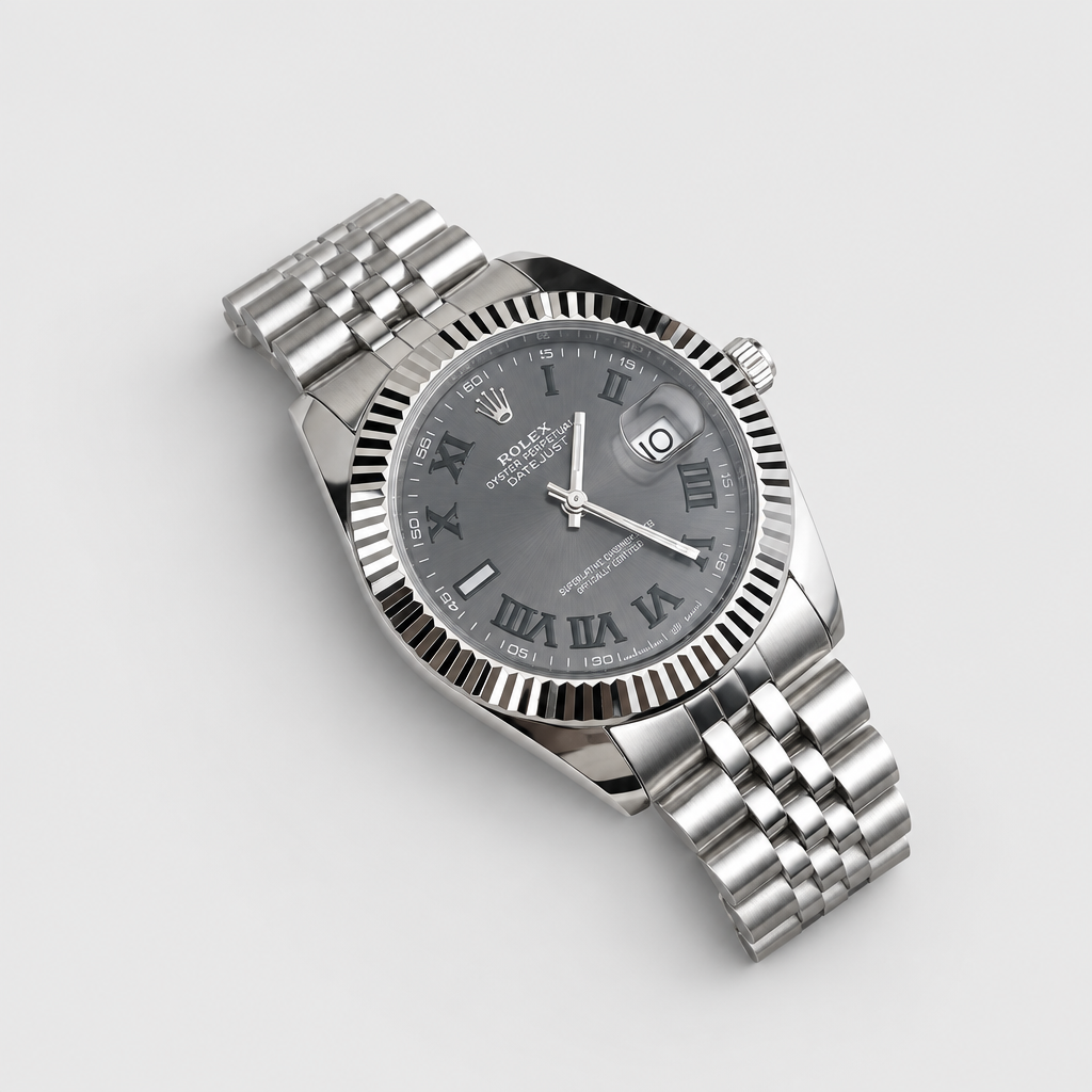 Fluted-Bezel Roman-Marker Bracelet Watch — view 8