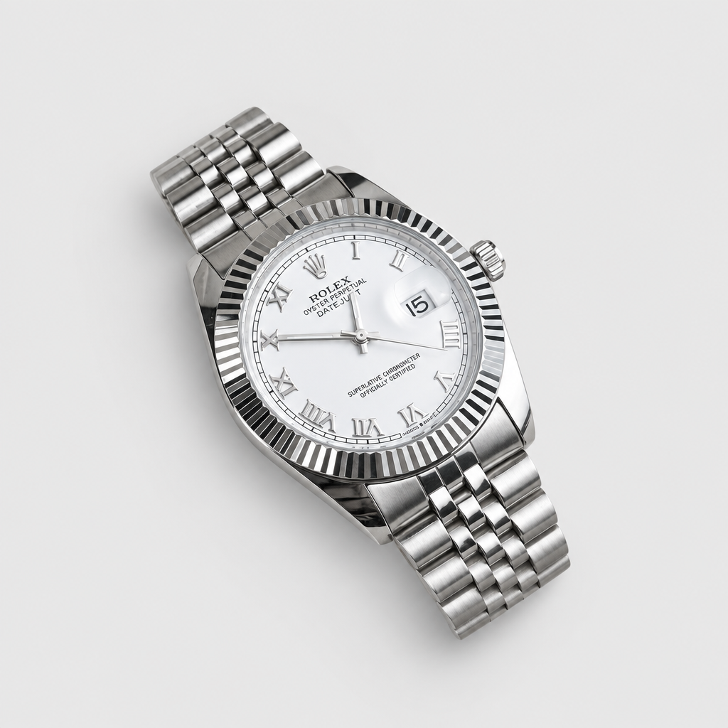 Fluted-Bezel Roman-Marker Bracelet Watch — view 9