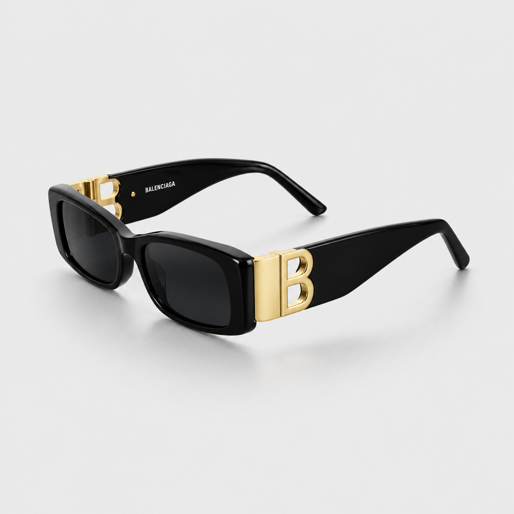 Gold-Temple Rectangular Sunglasses — view 1