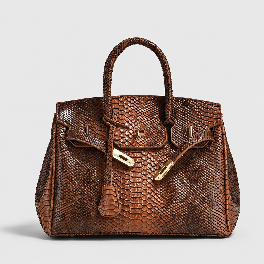 Python-Embossed Top-Handle Satchel Bag — view 1