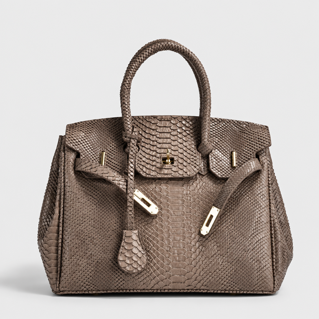 Python-Embossed Top-Handle Satchel Bag — view 8