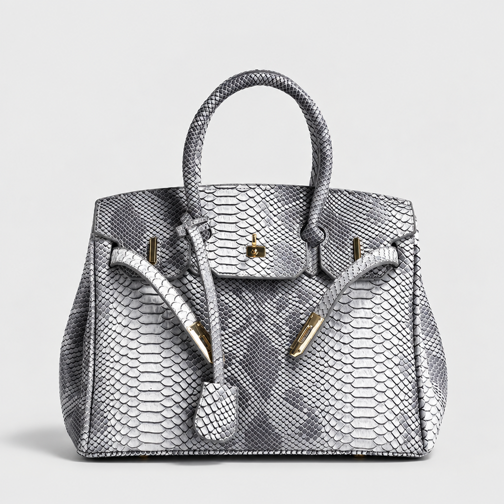 Python-Embossed Top-Handle Satchel Bag — view 9