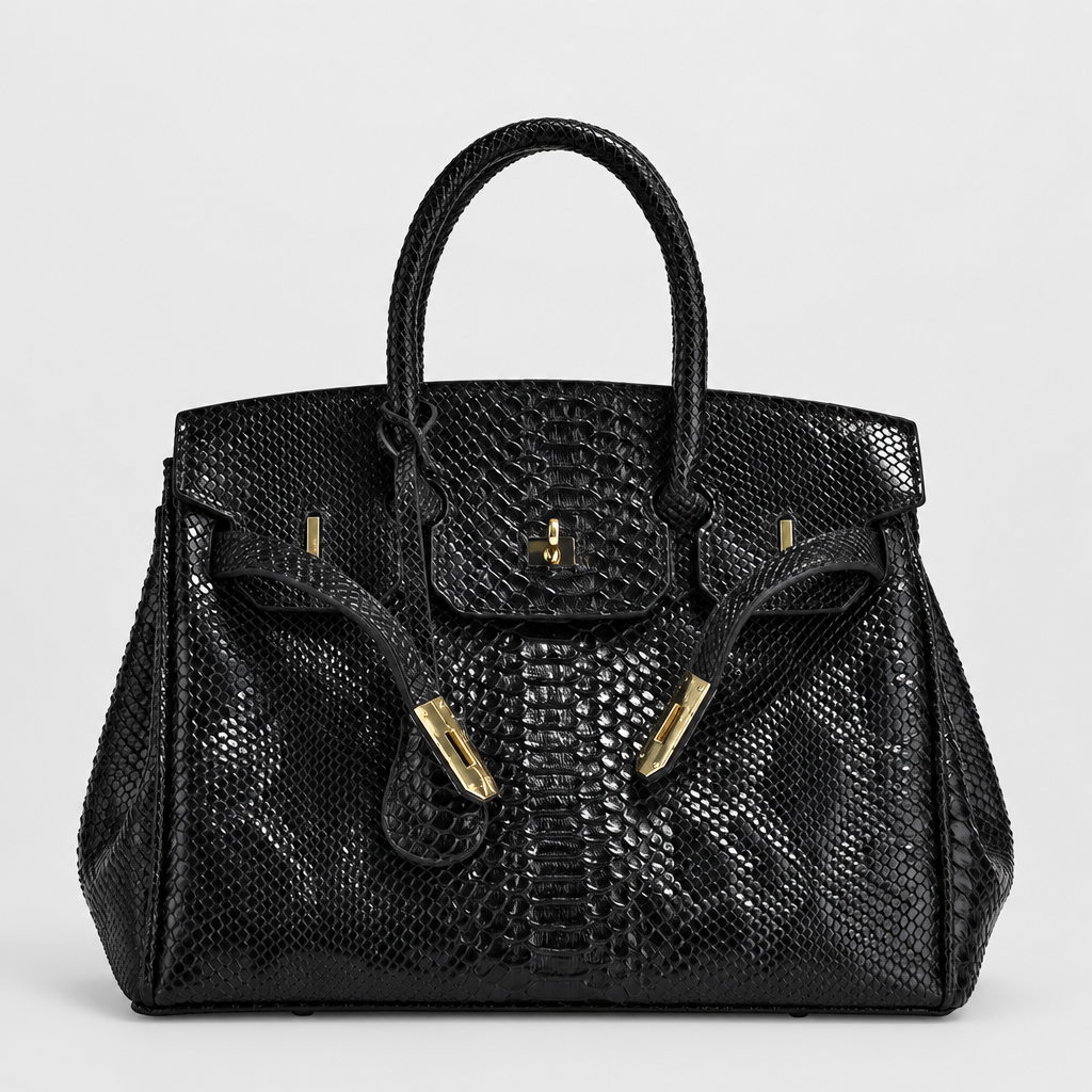 Python-Embossed Top-Handle Satchel Bag — view 10