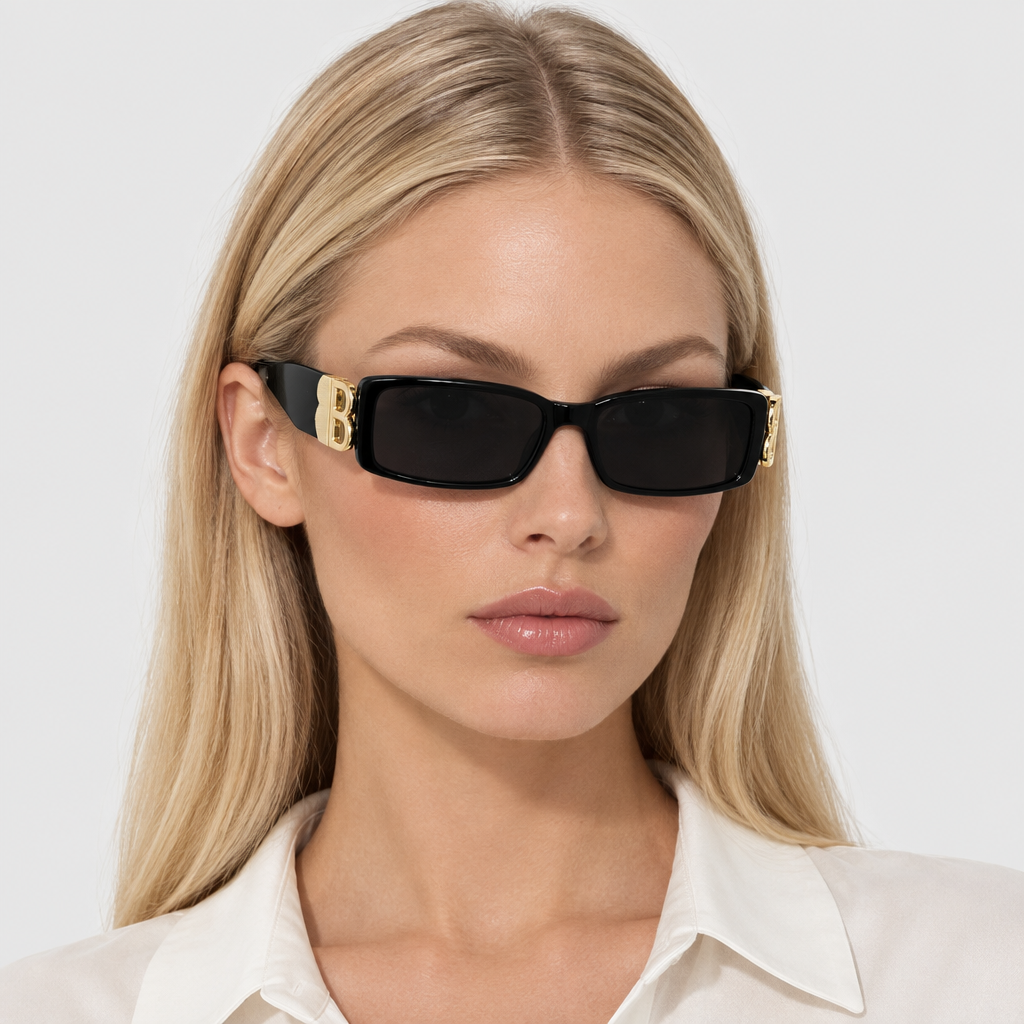 Gold-Temple Rectangular Sunglasses — view 5