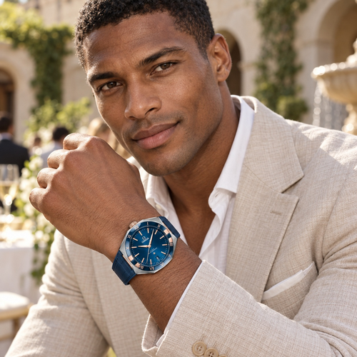 Notched-Bezel Baton-Dial Strap Watch