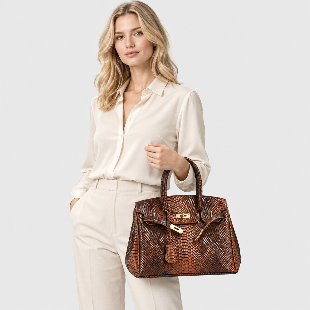 Python-Embossed Top-Handle Satchel Bag — view 6