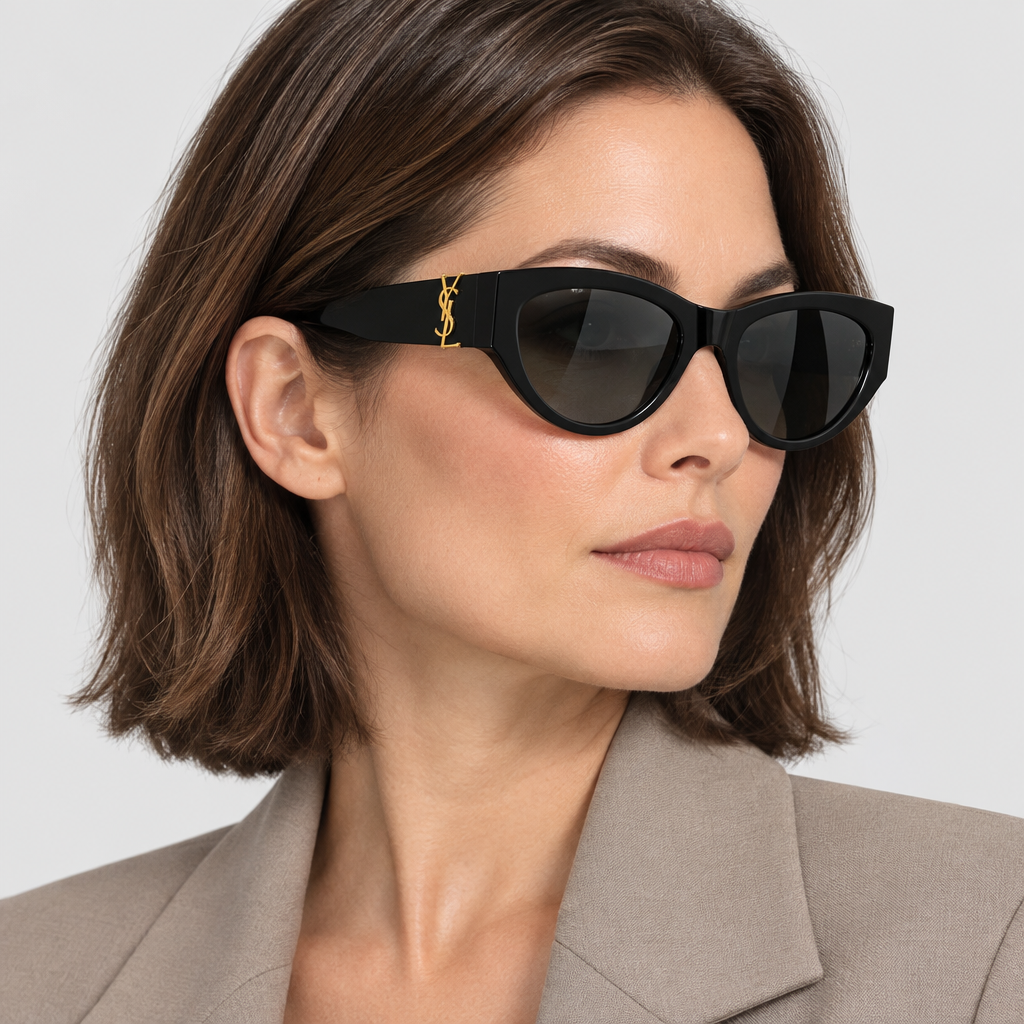 Gold-Logo Retro Cat-Eye Sunglasses — view 6