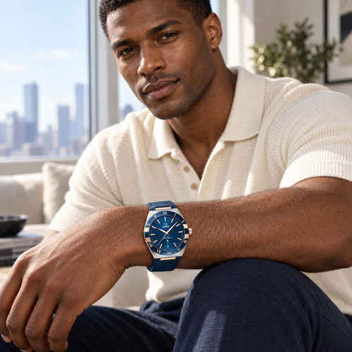 Notched-Bezel Baton-Dial Strap Watch