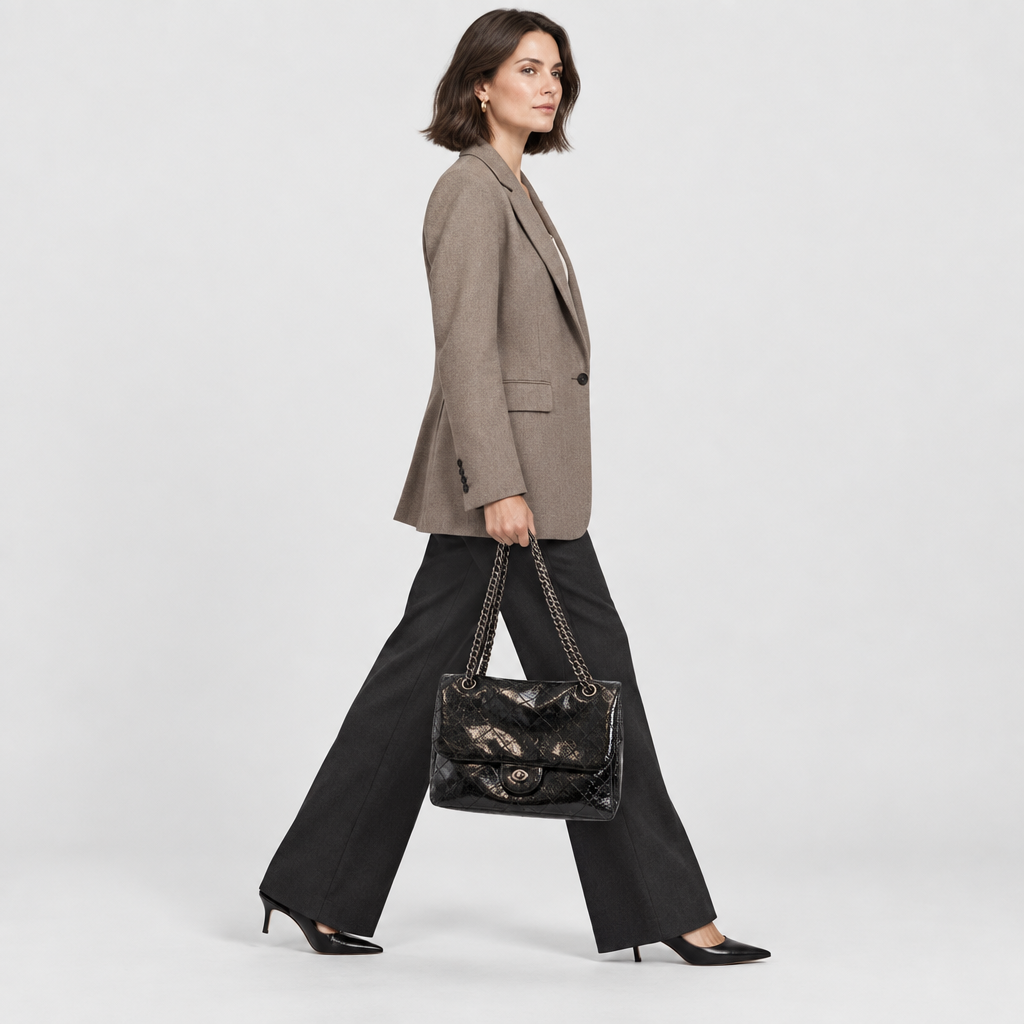 Glossy Crinkle Chain Flap Shoulder Bag — view 7