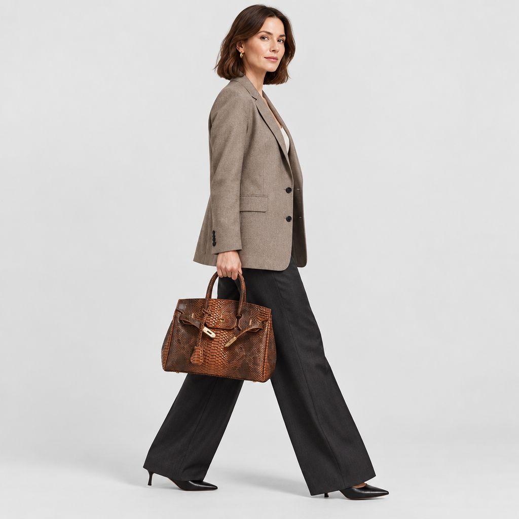 Python-Embossed Top-Handle Satchel Bag — view 7